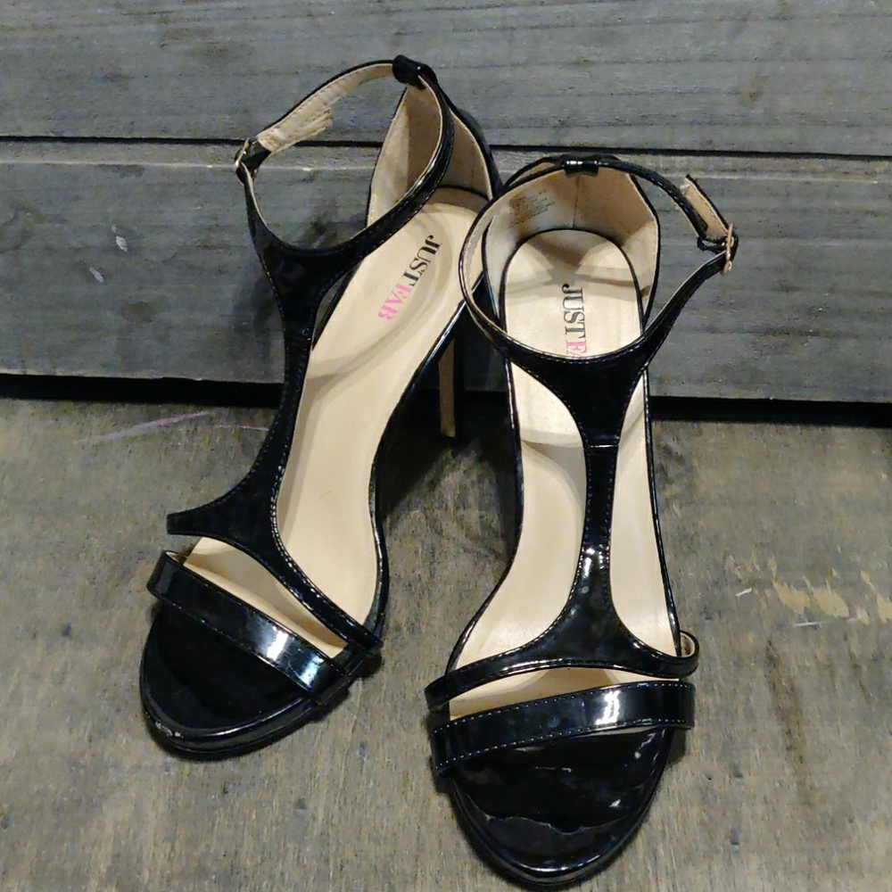 Final Sale! JustFab Black T-strap Stillettos